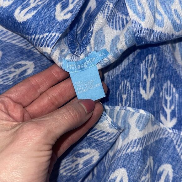 J. McLaughlin blue white print bathing suit cover up dress tunic M/L linen - Picture 5 of 5